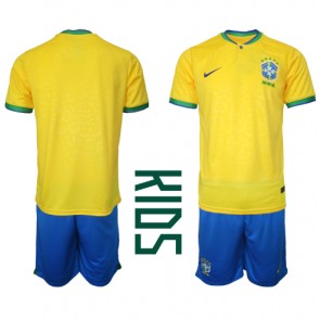 Brasilien kläder Barn VM 2022 Hemmatröja Kortärmad (+ korta byxor)